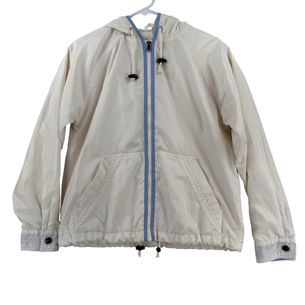 Eddie‎ Bauer Jacket Womens Small White Hooded Full Zip Lightweight Windbreaker